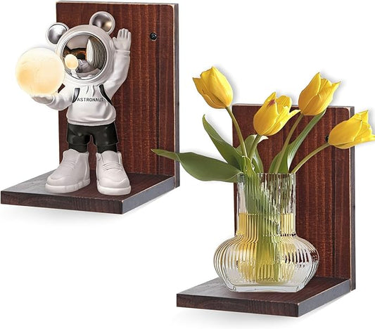 Small Wall Shelf,L-Shaped Small Floating Shelves for Plants Speaker Table Lamp Display,Wooden Ledges Indoor Modern Midcentury Decorative for Gallery Living Room Porch,Pine,2 Pack(Rustic Walnut)