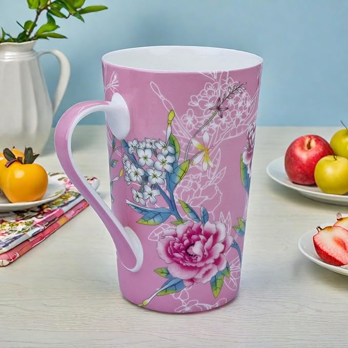 13oz Floral Coffee Mugs for Women Bone China Coffee Mug Cute Mugs Christmas Birthday Gifts for Mom Friends