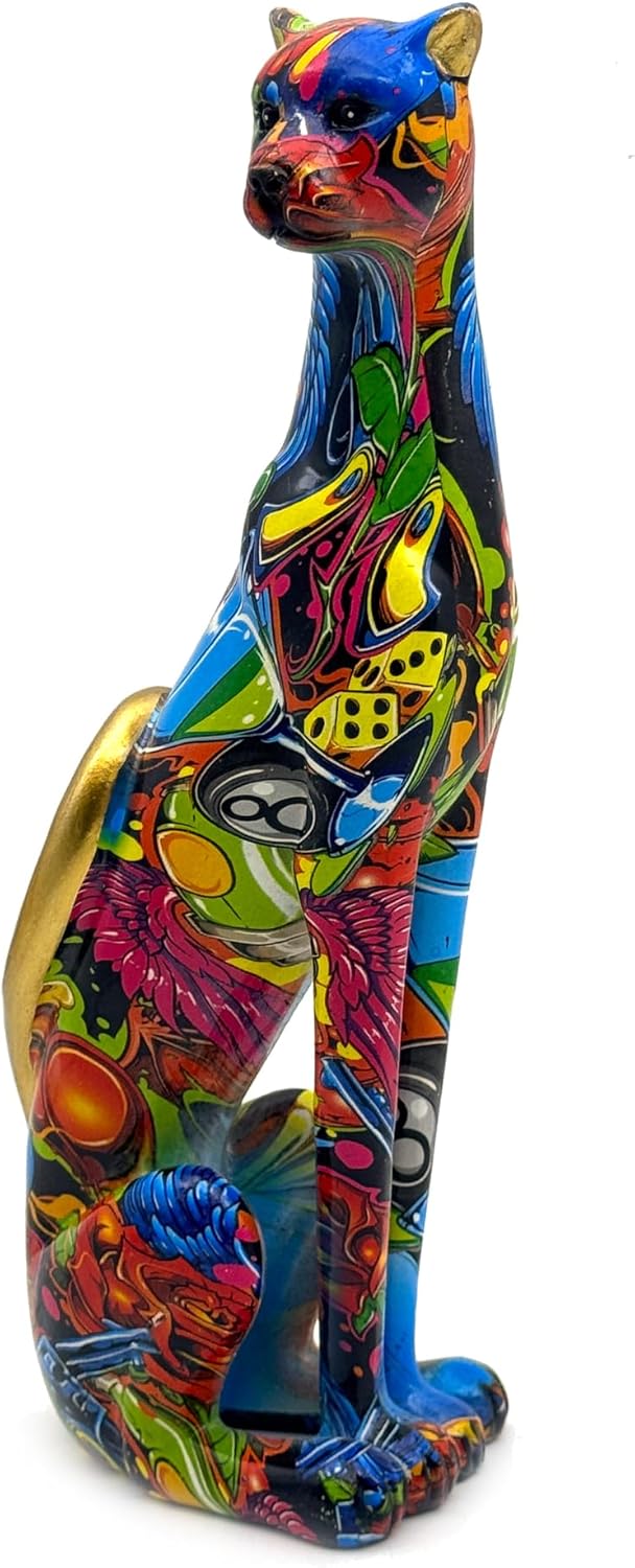 Colorful Leopard Statue Art Figurine Sculpture Collectible Gifts for Leopard Lover Office Home Decor Desk Accessories Decoration Garden Figurines Outdoor Decor (Color C)