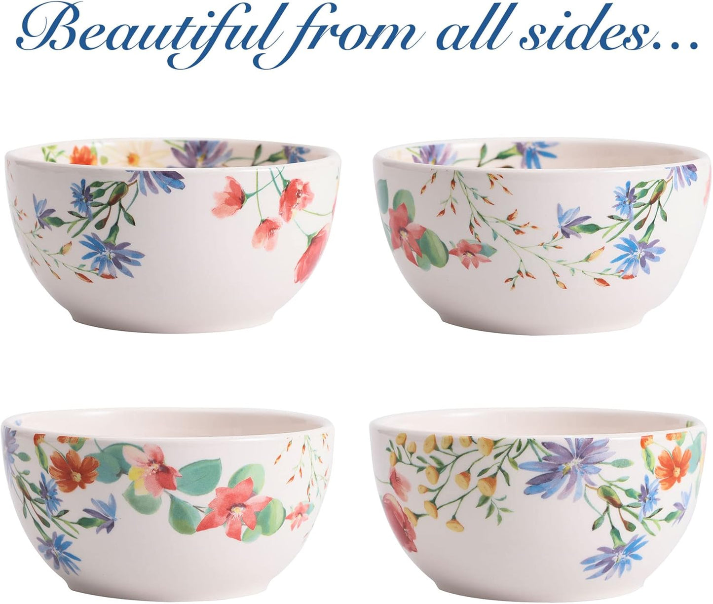 Bico Summer Provence Cereal Bowls Set of 4, 26 oz Deep Ceramic Soup Bowls for Cereal, Salad, Noodles, Kitchen, Microwave and Dishwasher Safe, Gift for Housewarming and Thanksgiving