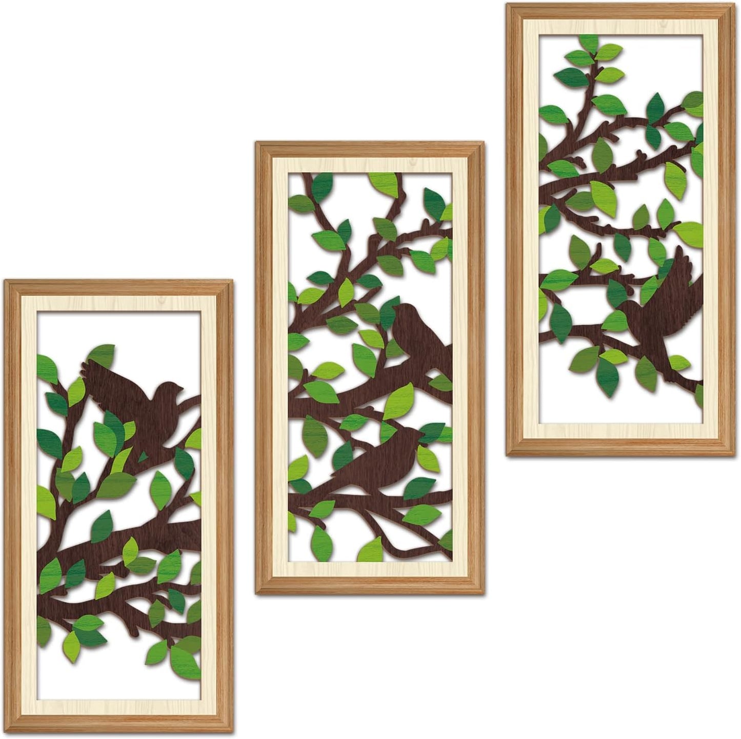 IARTTOP 3 Pcs Wooden Bird on Tree Wall Decor Boho Modern Nature Artwork Tree of Life Wood Wall Art Branch Silhouette Laser Bird Art Decor for Living Room Bedroom Office 7.9 x15.8 Inch