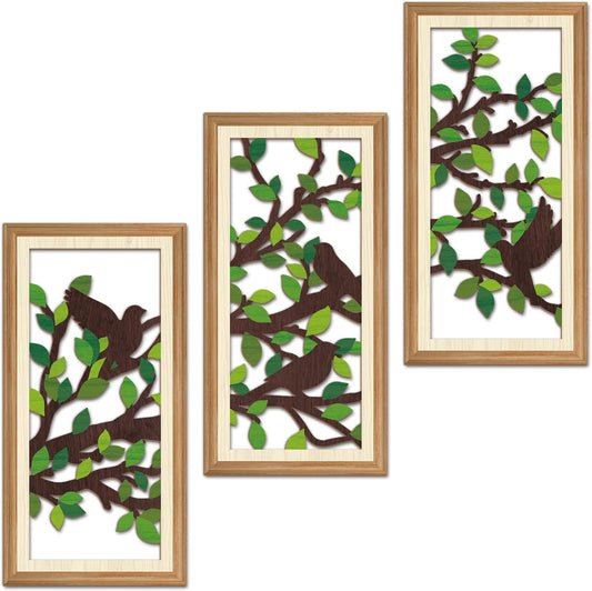 IARTTOP 3 Pcs Wooden Bird on Tree Wall Decor Boho Modern Nature Artwork Tree of Life Wood Wall Art Branch Silhouette Laser Bird Art Decor for Living Room Bedroom Office 7.9 x15.8 Inch