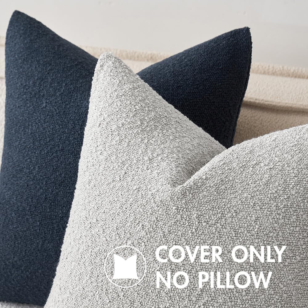 MIULEE 20x20 Inch Decorative Pillow Covers for Couch Bed Set of 2 Textured Boucle Neutral Winter Throw Pillows Light Grey Accent Solid Cushion Pillowcases Sofa Livingroom Home Decor