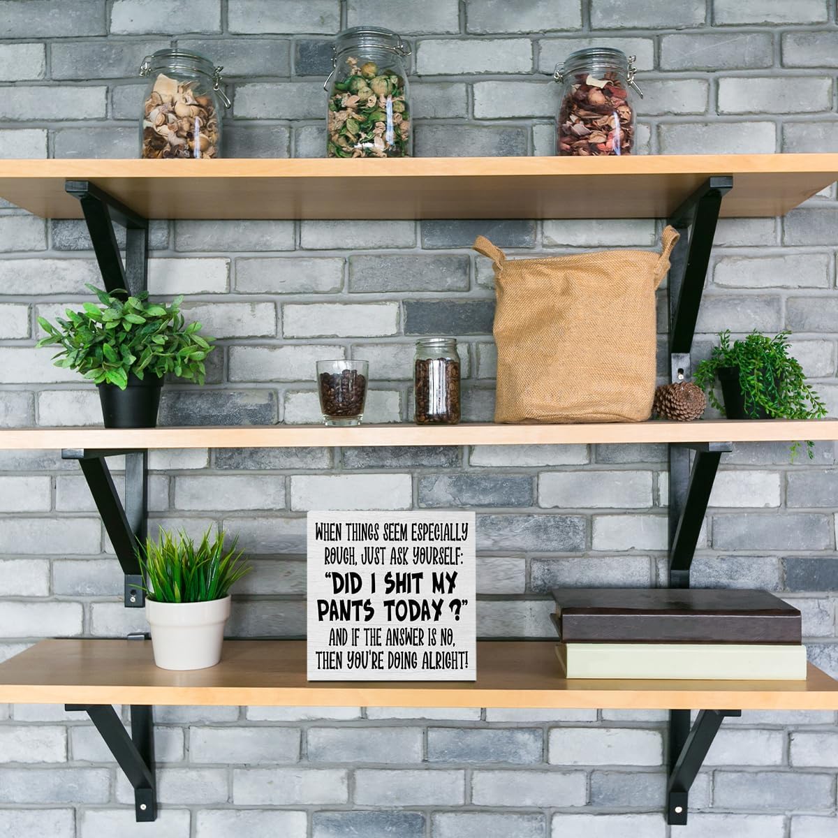 Funny Sarcastic Rustic Wooden Box Sign, Desk Decor Motivational Office Decor Supplies Office Desk Accessories for Tabletop Home Farmhouse Cubicle Decorations Wood Block Plaque Box Sign Friend Gifts