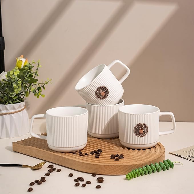 Topadorn Ceramic Coffee Mug 13 Oz Embossment Cups for Latte, Hot Tea, Cappuccino, Mocha, Cocoa, Office Coffee Mug with Gift Box, Set of 4