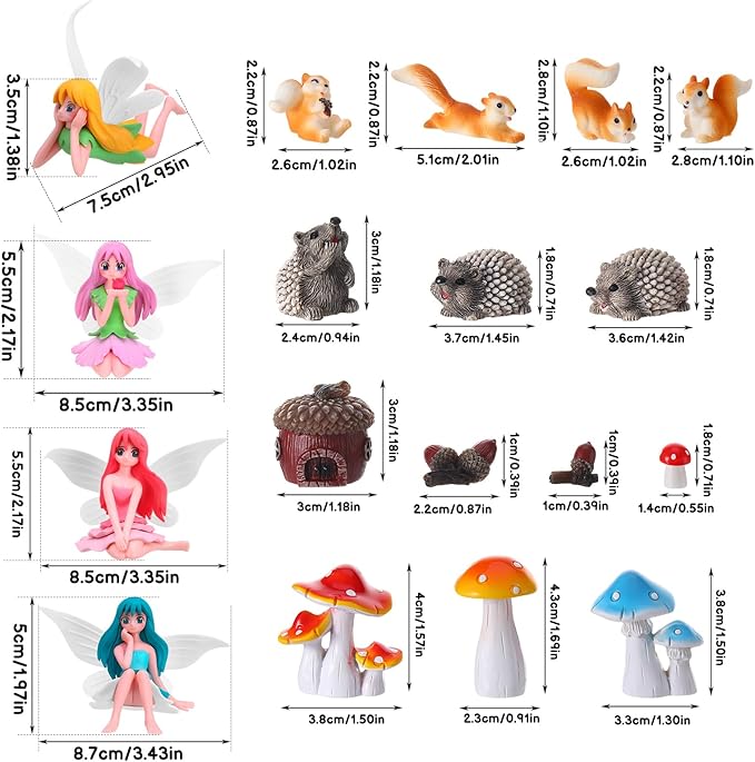 20Pcs Fairy Garden Accessories, Miniature Garden Ornaments Landscape Decorations Mini Fairy Figures Animal Plant Set for DIY Terrarium Potted Plants Dollhouse Desk Decor