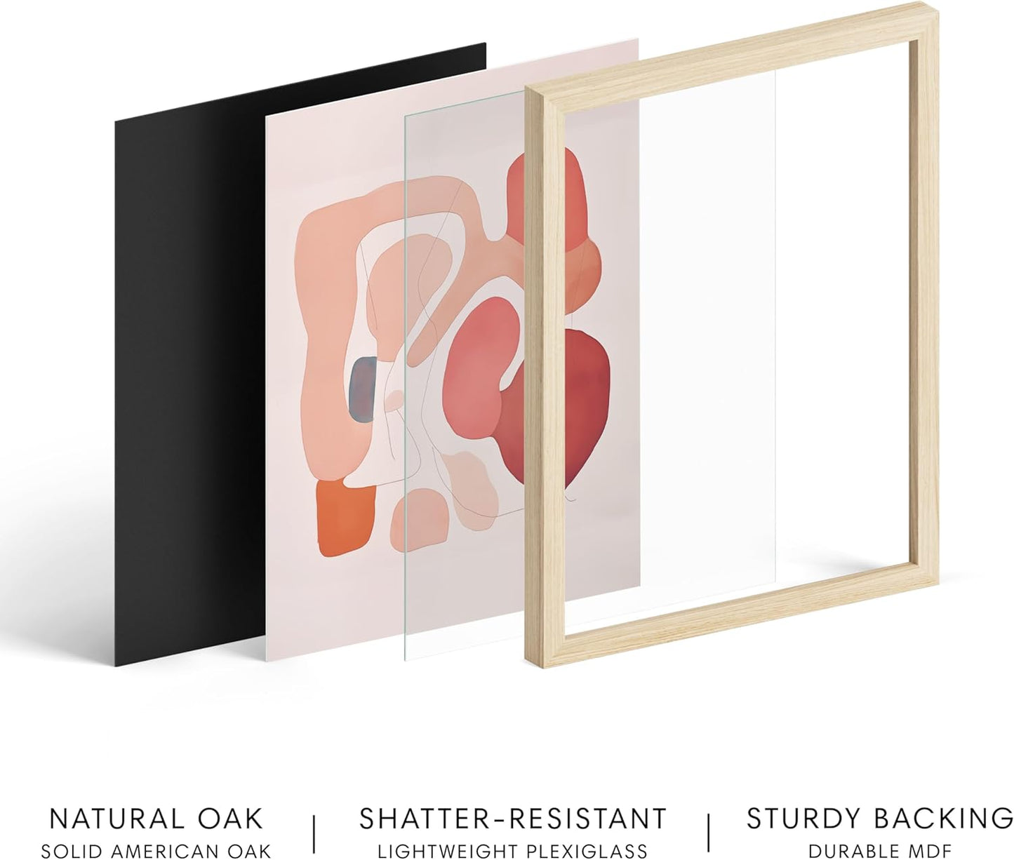 HAUS AND HUES Colorful Abstract Wall Art - Minimalist Retro Picture for Living Room Decor, Red and Pink Modern Wall Art Painting (Pink Abstract Shapes, Beige Frame, 24x36)