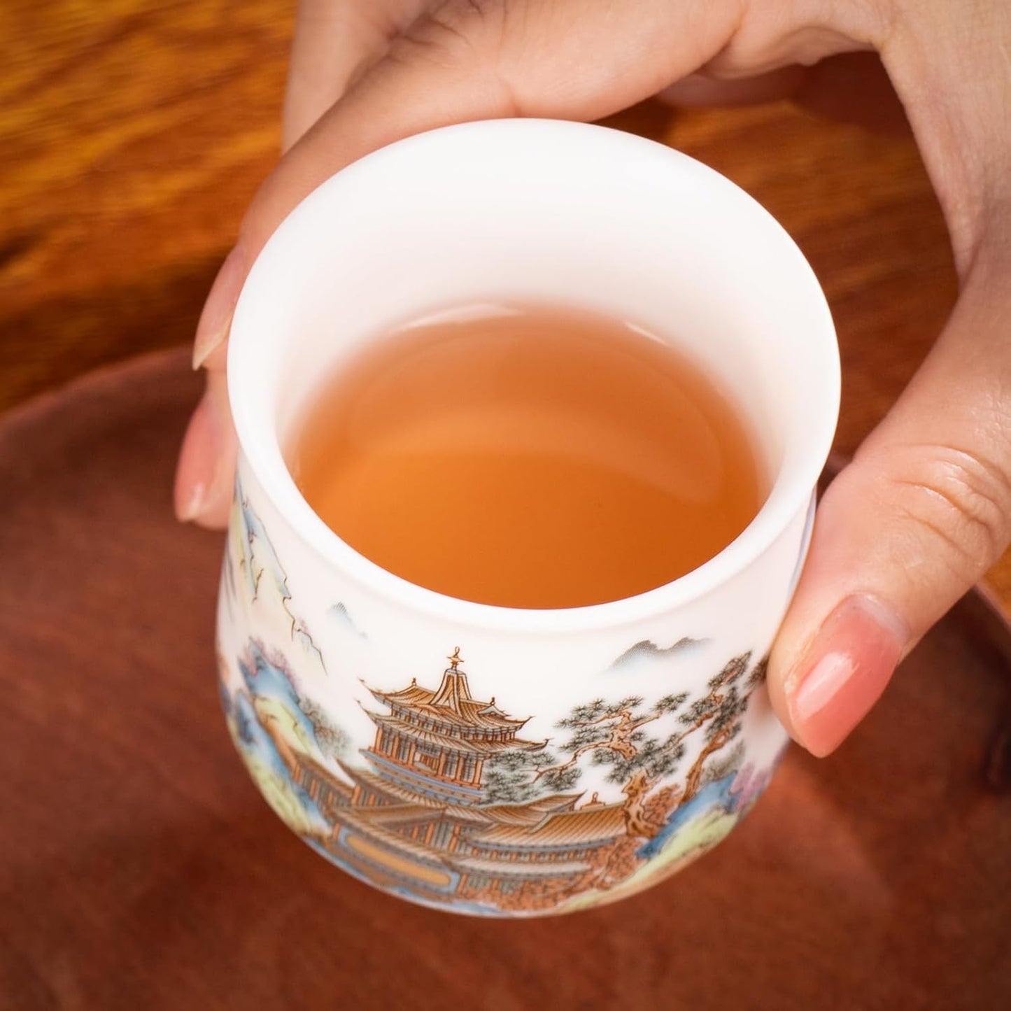 KAMMAK Ceramic Tea Cups Small, Cute Vintage Coffee Cup Set of 2, Porcelain Teacups Espresso Mug, 3.2oz Hand Painted Chinese Afternoon Tea Party Mugs, Birthday Gift for Women Men, Spring Wealth