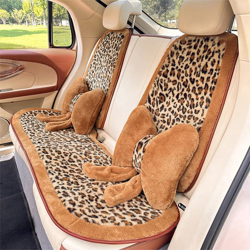 Leopard Print Bow Throw Pillows Cute Flower Plush Pillow Stuffed Bow Backrest Cushion Home & Car Decoration（2 Pack）