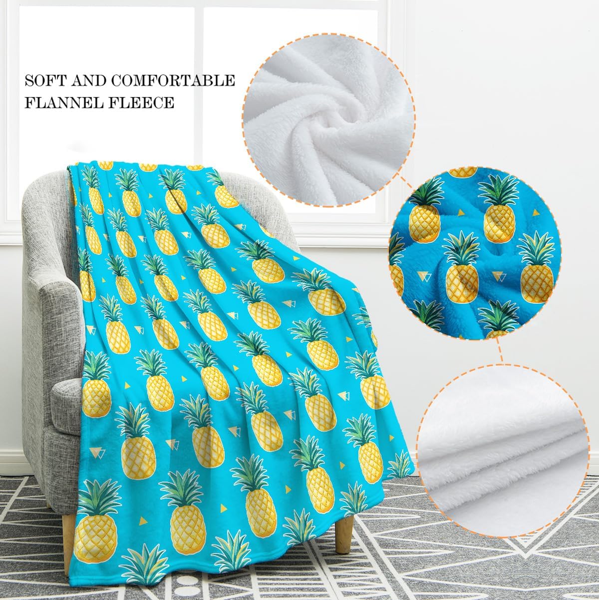 Jekeno Pineapple Fruit Blanket Gifts for Women Kids Girls Boys Mom Wife Men Birthday Christmas Halloween Easter Presents Home Bedroom Living Room Bed Sofa Decor Plush Throw 60"x80"