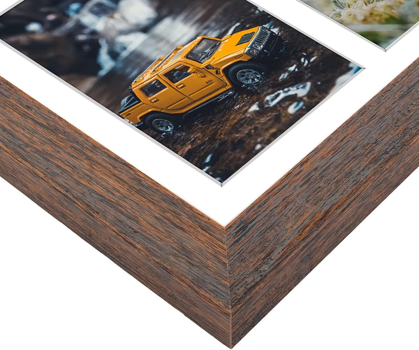 Golden State Art, Set of 2, 7x14 Distressed Brown Wood Frame - 3-Opening White Mat for 4x6 Pictures - Portrait or Landscape Wall Mounting - Sturdy And Easy To Install - Real Glass