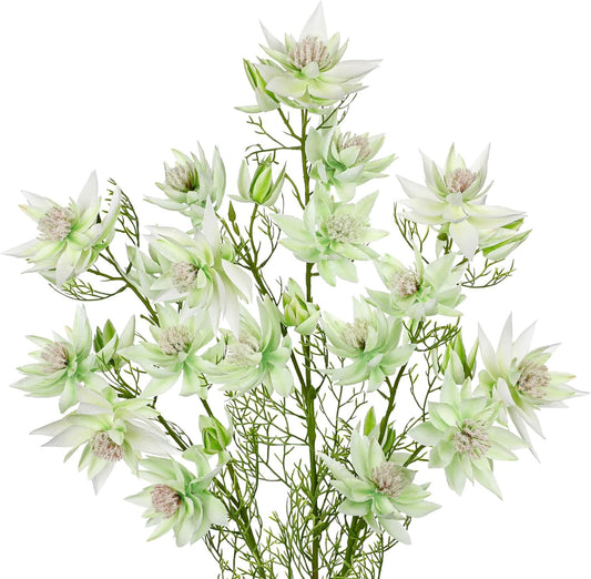 Hollyone 3Pcs White Artificial Flowers Silk 26.3" Fake Protea Flower with Long Stem Faux Flowers Arrangement Branch with 6 Heads for DIY Wedding Party Centerpiece Floral Bouquets Table Home Decor