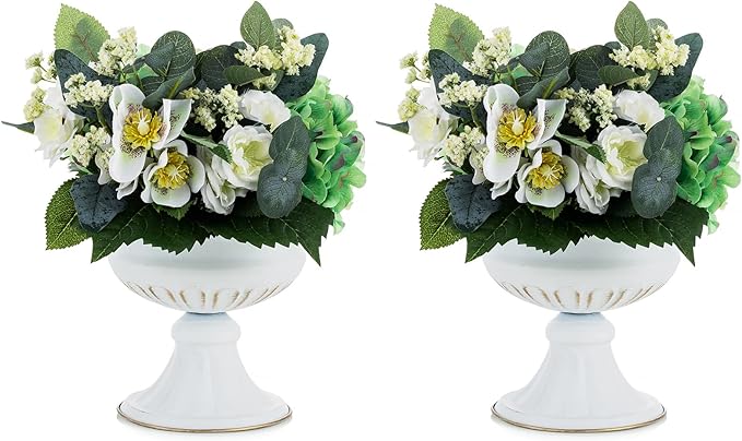 Nuptio White Vases for Centerpieces Wedding - 2 Pcs 6.7in Height Metal Urn Planter Elegant Wedding Centerpieces for Tables - Trumpet Vase for Weddings Party Decoration Centerpiece Table Decorations