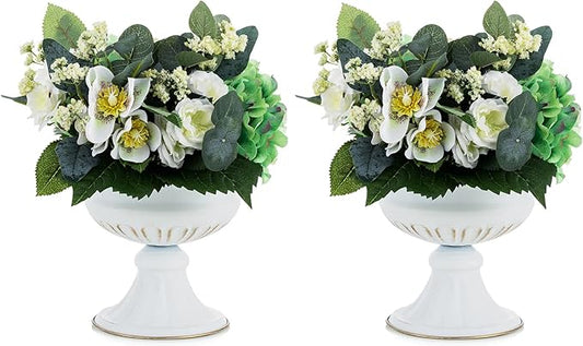 Nuptio White Vases for Centerpieces Wedding - 2 Pcs 6.7in Height Metal Urn Planter Elegant Wedding Centerpieces for Tables - Trumpet Vase for Weddings Party Decoration Centerpiece Table Decorations