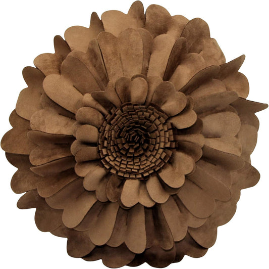 Contempo Lifestyles Flower Pillow – Decorative Pillow 3D Round Throw Pillows for Home Décor – Handmade Sweetheart Flower Pillow for Bed & Couch-Sunflower Pillow - 16 Inch Mocha