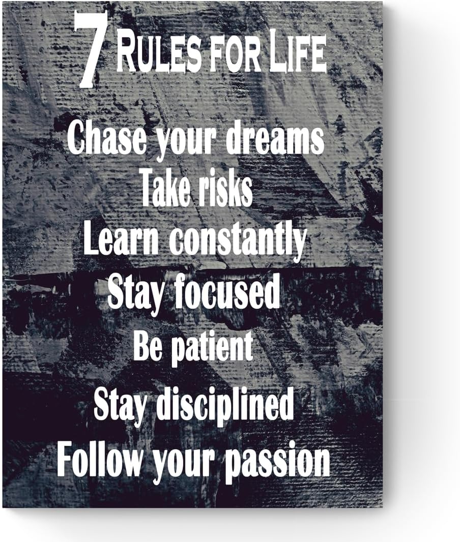 GoForArt Motivational Canvas Wall Art, Famous Quote Inspirational Prints Wall Decor, 7 Rules For Life Poster for Office Living Room, Bedroom Dining Room Artwork Home Decoration 12x18in
