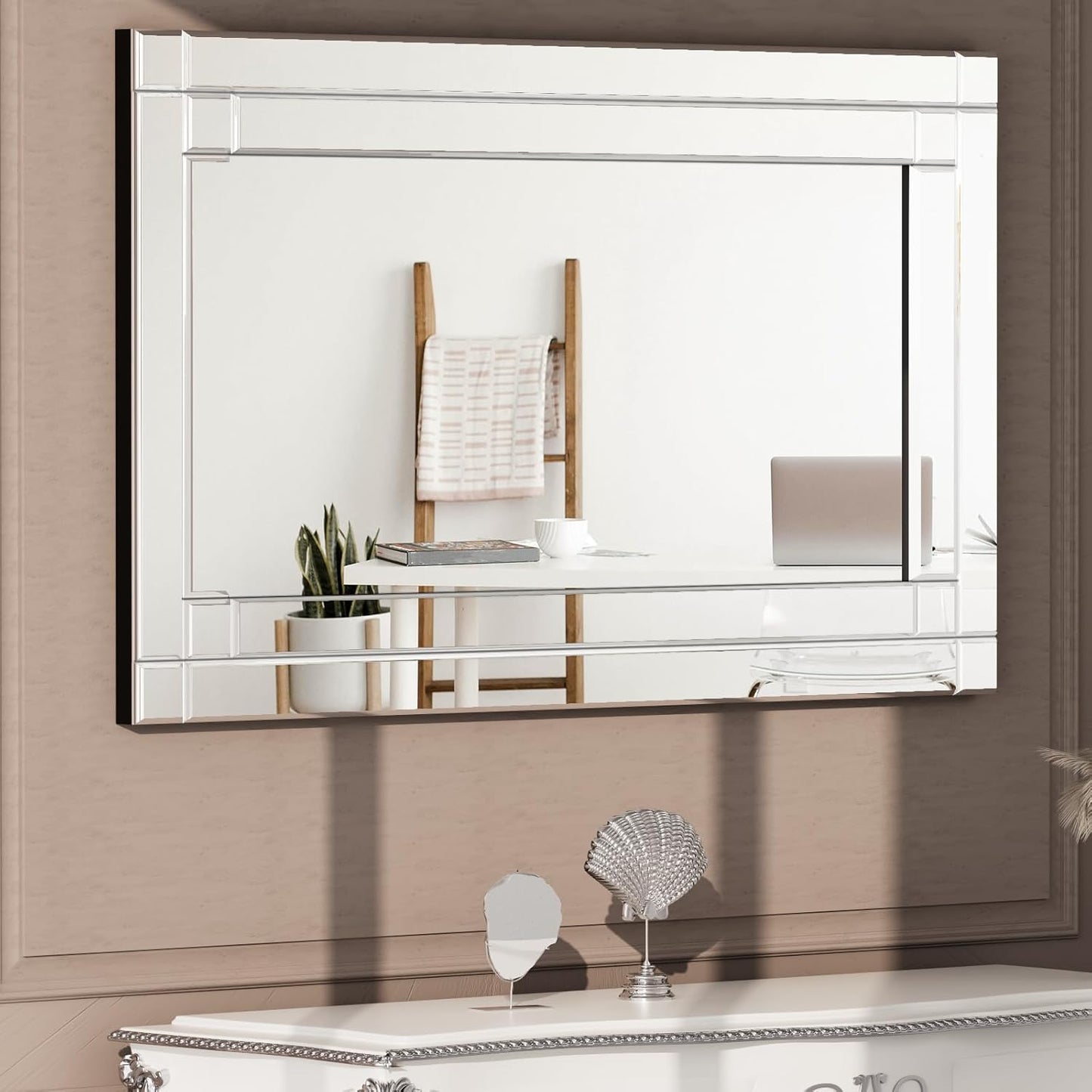 COOL2DAY 18" x 30"Frameless Rectangular Wall Mirror,Polished Beveled Edge Decorative Mirrors Modern Wall Decor Mirrors Silver Wall Mirror for Bathroom Vanity, Entryway and Living Room