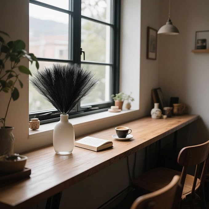 30 Pcs Black Faux Pampas Grass, 17 Inches Artificial Pampas Grass Bulk, Short Fluffy Faux Pompas for Vase Filler, Home Boho, Wedding Anniversaries, Baby Shower Decoration