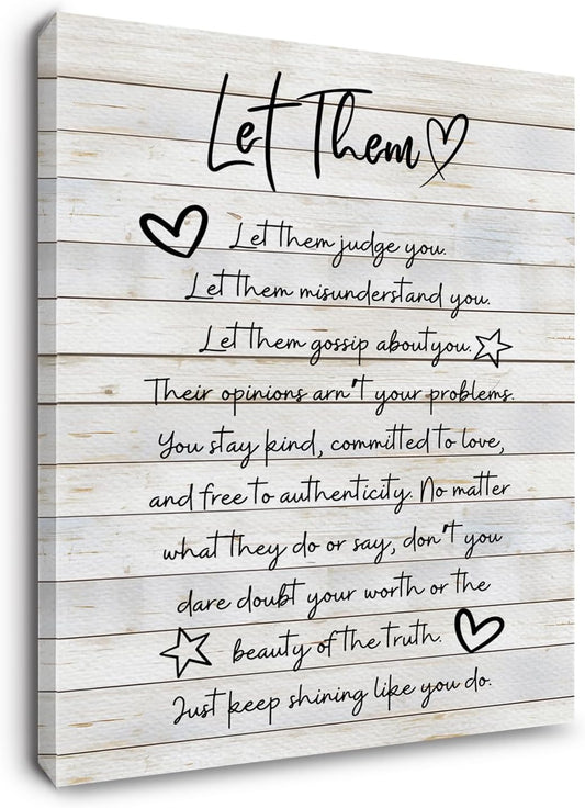 Let Them Inspirational Wall Art Framed, Mental Health Wall Decor, Motivational Positive Affirmations Canvas Wall Art Prints for Home Bedroom Living Room Office, 12x16 Inches