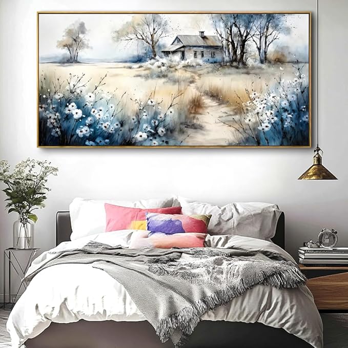 Watercolor Landscape Art Wall Art - Framed Modern Canvas Painting for Living Room, Bedroom Home Office Decor, 60x30 Inch Ready to Hang