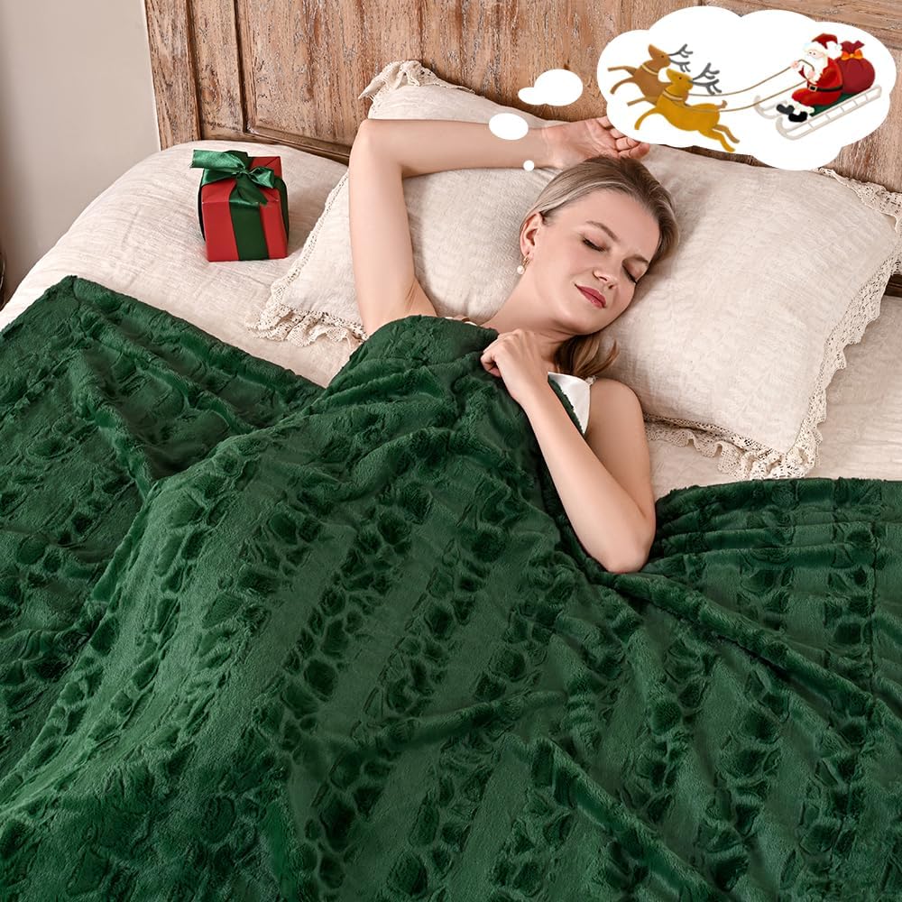 Krifey Oversized Faux Fur Blanket, Super Soft Cozy Blanket, Luxury Fluffy Throw Blanket Fuzzy Bed Throw, Plush for Women, Dark Green, 60" x 80"