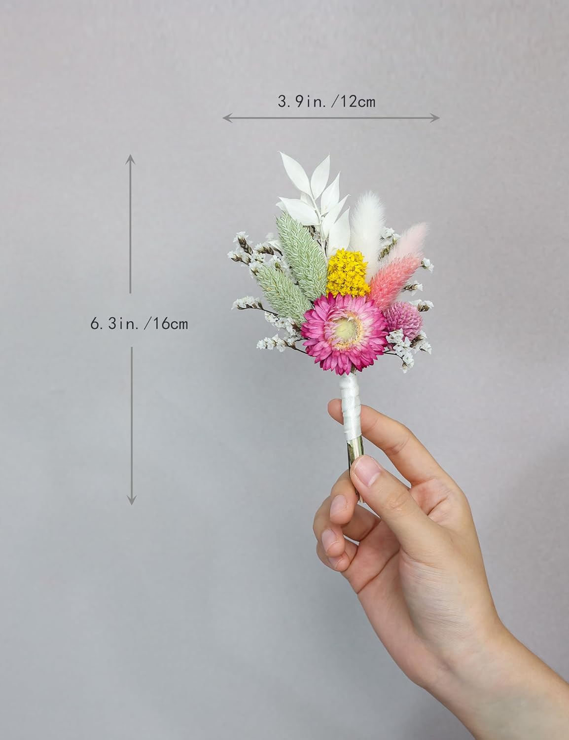 Mini Dried Flower Bouquet (Set of 6) for Handmade Craft Decorations and Boutonnieres for Groomsmen and Groomsmen. (Burgundy)