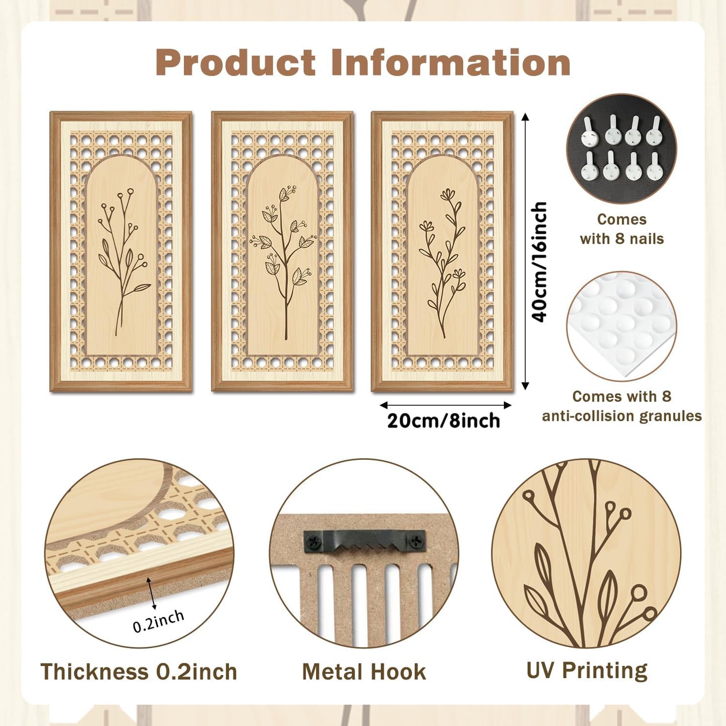 IARTTOP 3 Pcs Boho Wood Floral Arch Wall Art Nature Botanical Wood Wall Decor Bohemian Flower Artwork Minimalist Modern Wooden Hanging Decor for Farmhouse Living Room Bedroom Office 7.9 x15.8 Inch