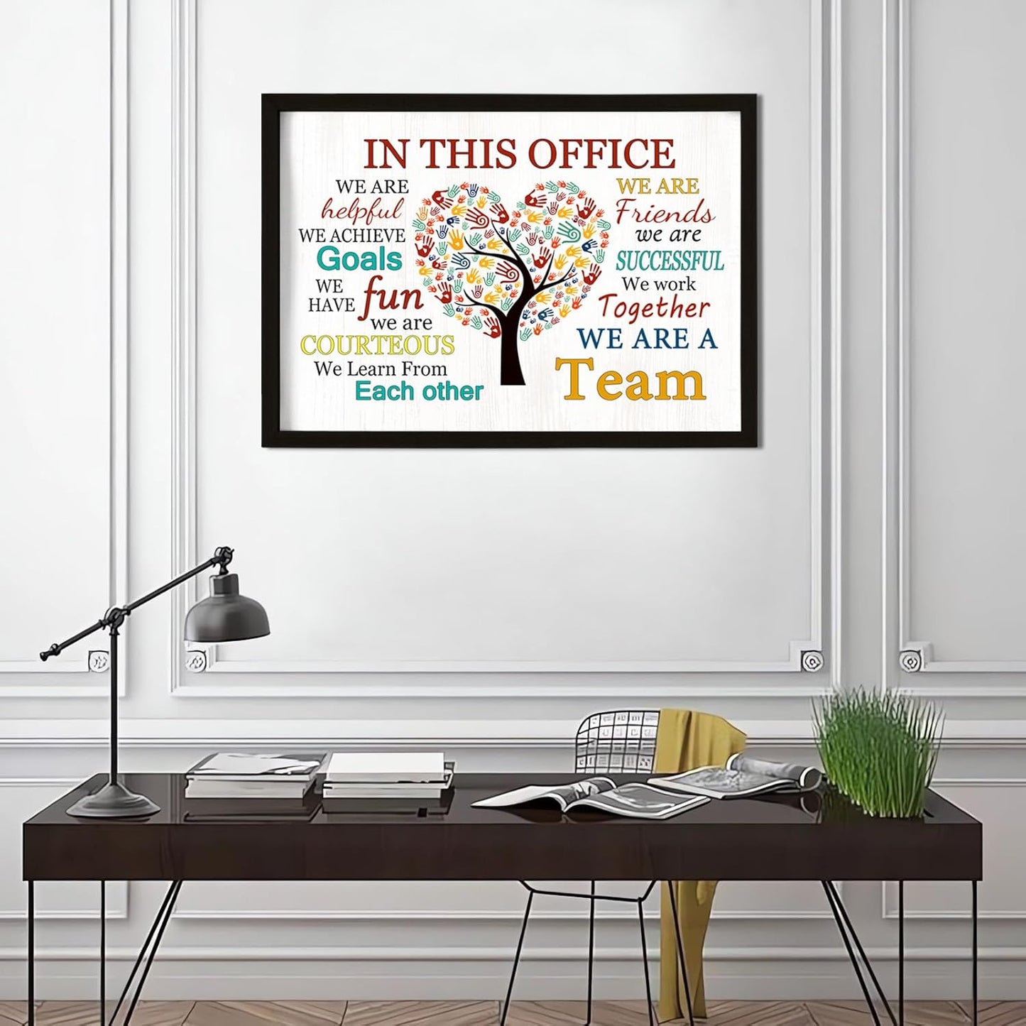 In This Office We Are A Team Wall Decor 24x18 Inch Frame Office Inspirational Wall Art, Motivational Teamwork Wooden Hanging Sign