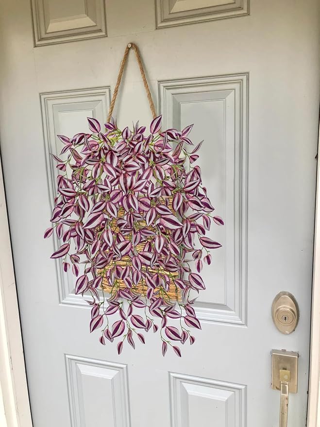 DILATATA Fake Hanging Plants Artificial Hanging Plants 22" Faux Wandering Jew Hanging Leaves Plant for Wall Shelf Home Indoor Outdoor Decor - 5 Pack