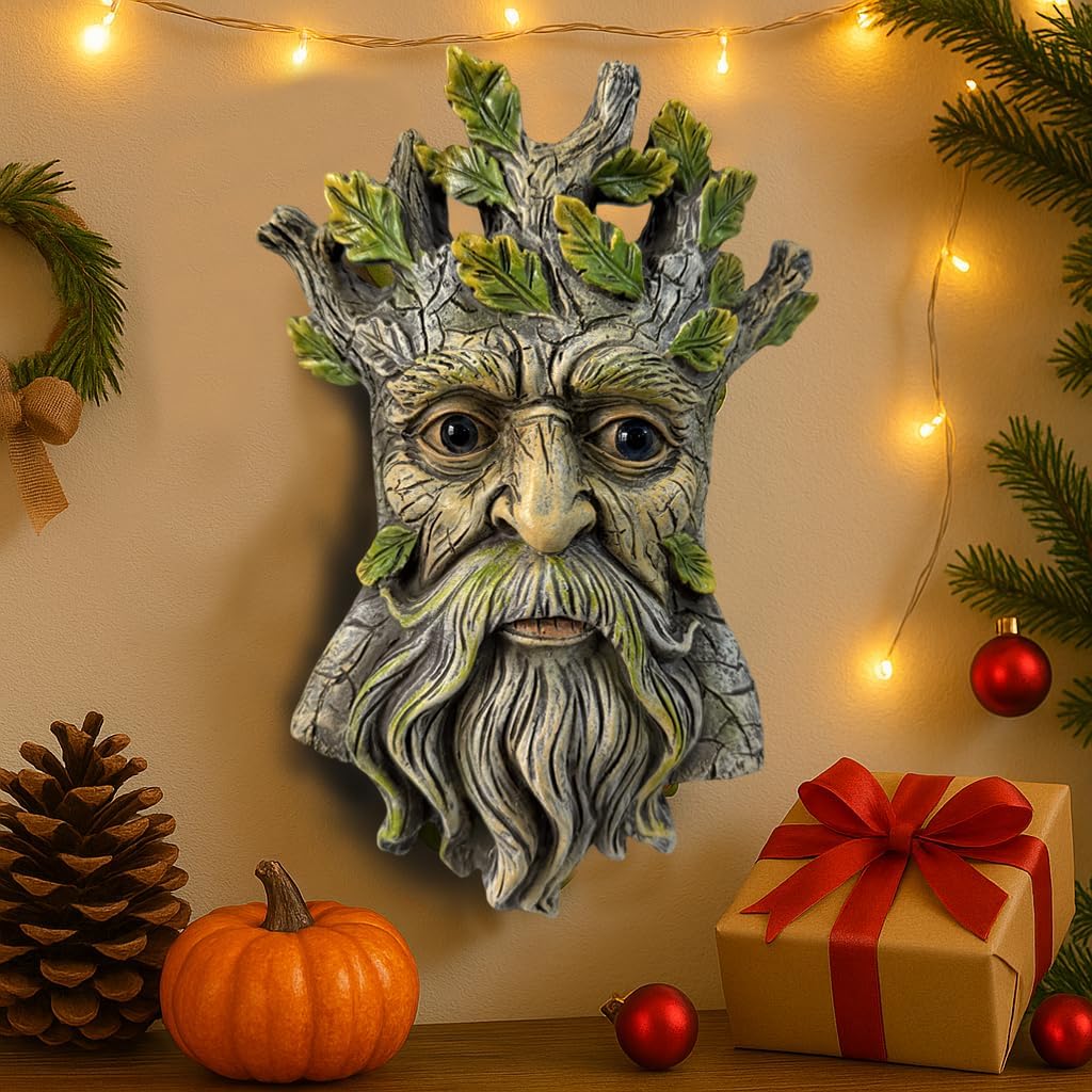Blue Eye Leaf Tree Face Sculpture, Funny Blue Eye Leaf Old Man Tree Hugger Statue, Indoor & Outdoor Creative Props for Garden and Home,9" x 7" x 2.4"