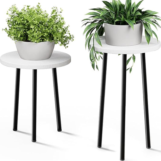 Plant Stand Indoor Tall: Corner Wood Plant Stand 2 Pack Mid Century Modern Decor - Small Round Plant Table for Indoor Plants - Outdoor Plant Holder for Patio Living Room Bathroom Office (White)