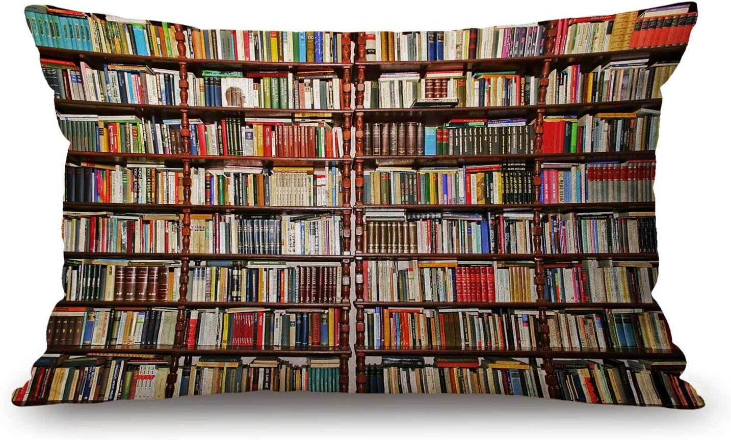 Library Bookshelf Farmhouse Pillow Covers 12" x 20" Lumbar Pillow Covers Home Decorative Cotton Linen Cushion Case for Sofa Couch Housewarming Family Room Décor