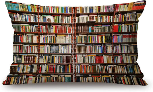 Library Bookshelf Farmhouse Pillow Covers 12" x 20" Lumbar Pillow Covers Home Decorative Cotton Linen Cushion Case for Sofa Couch Housewarming Family Room Décor