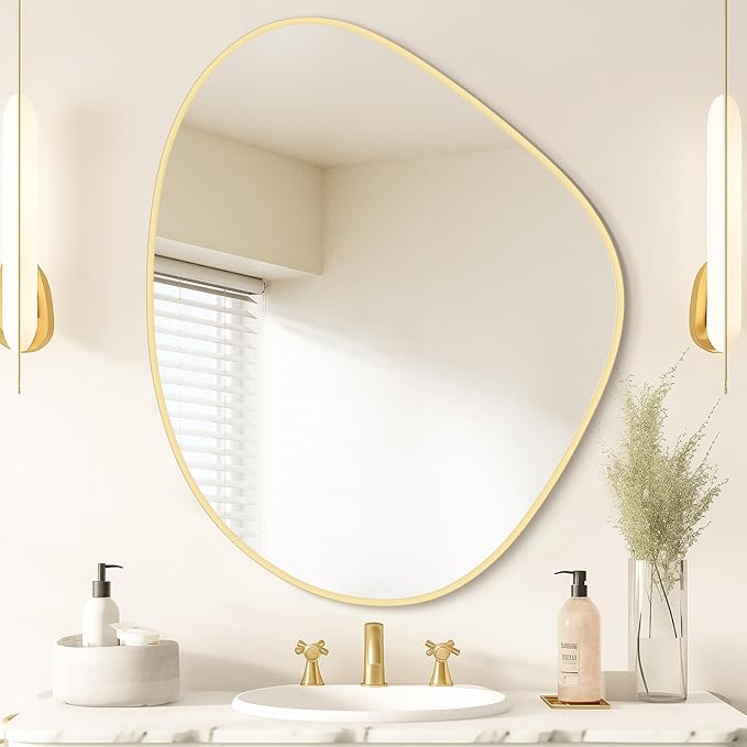 WallBeyond Asymmetrical Mirror, Irregular Wall Mirror for Bathroom, Abstract Wall Mirrors Decorative for Bedroom Living Room Entryway Hall, Mirrors for Wall Decor 28" H x 23" W, Gold