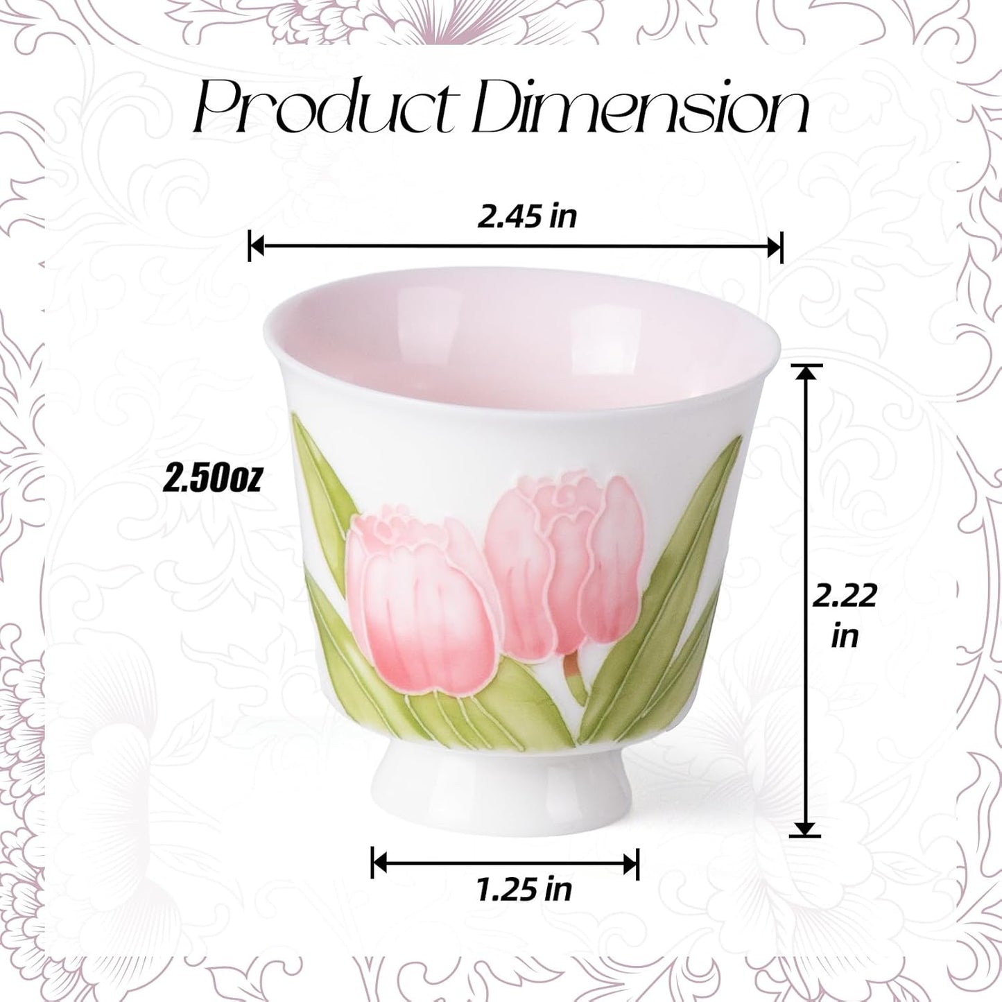 KAMMAK Ceramic Tea Cups Small, Cute Vintage Coffee Cup Set of 2, Porcelain Teacups Espresso Mug, 2.5oz Hand Painted Chinese Afternoon Tea Party Mugs, Birthday Gift for Women Men, Yuni Arita