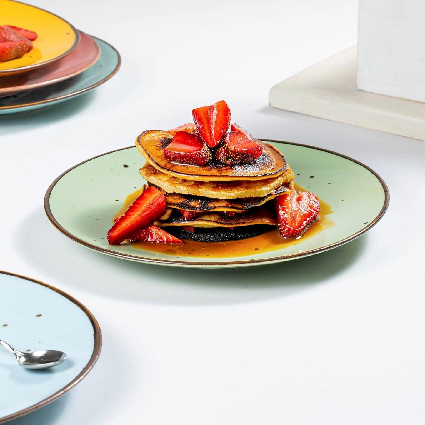 Dessert Plates 8.7 Inch Set of 6 - Microwave, Oven, Dishwasher Safe, Scratch Resistant, Porcelain. Durable Small Dishes for Salad, Dessert, and Side Dishes - Vivid Assorted Colors