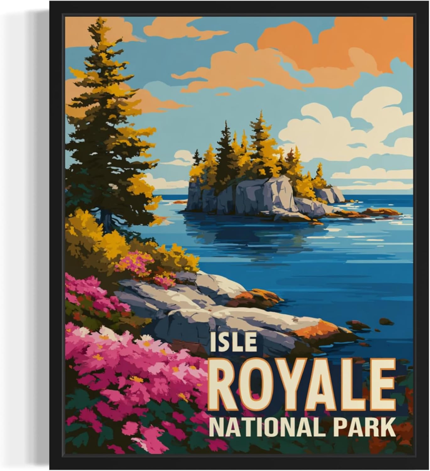 Isle Royale National Park Art Print Poster, Vintage Retro Pop Art Travel Wall Art Bedroom Bathroom Living Room Decor 185 (Isle Royale, 16 x 20 inches, Unframed)