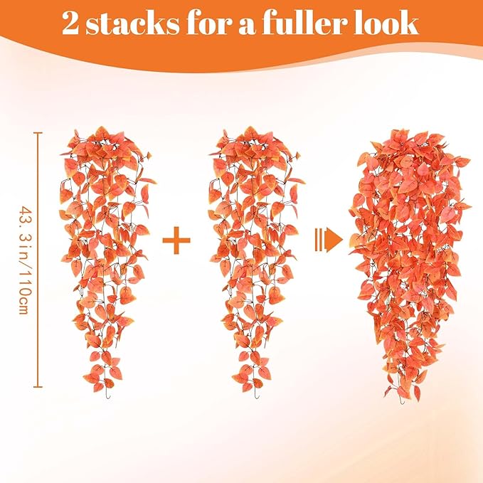 BLEUM CADE Fake Hanging Plants, 4pcs Artificial Hanging Plant, Faux Orange Vines Hanging Plant for Wall Home Living Room Indoor Outdoor Fall Decor (No Baskets)