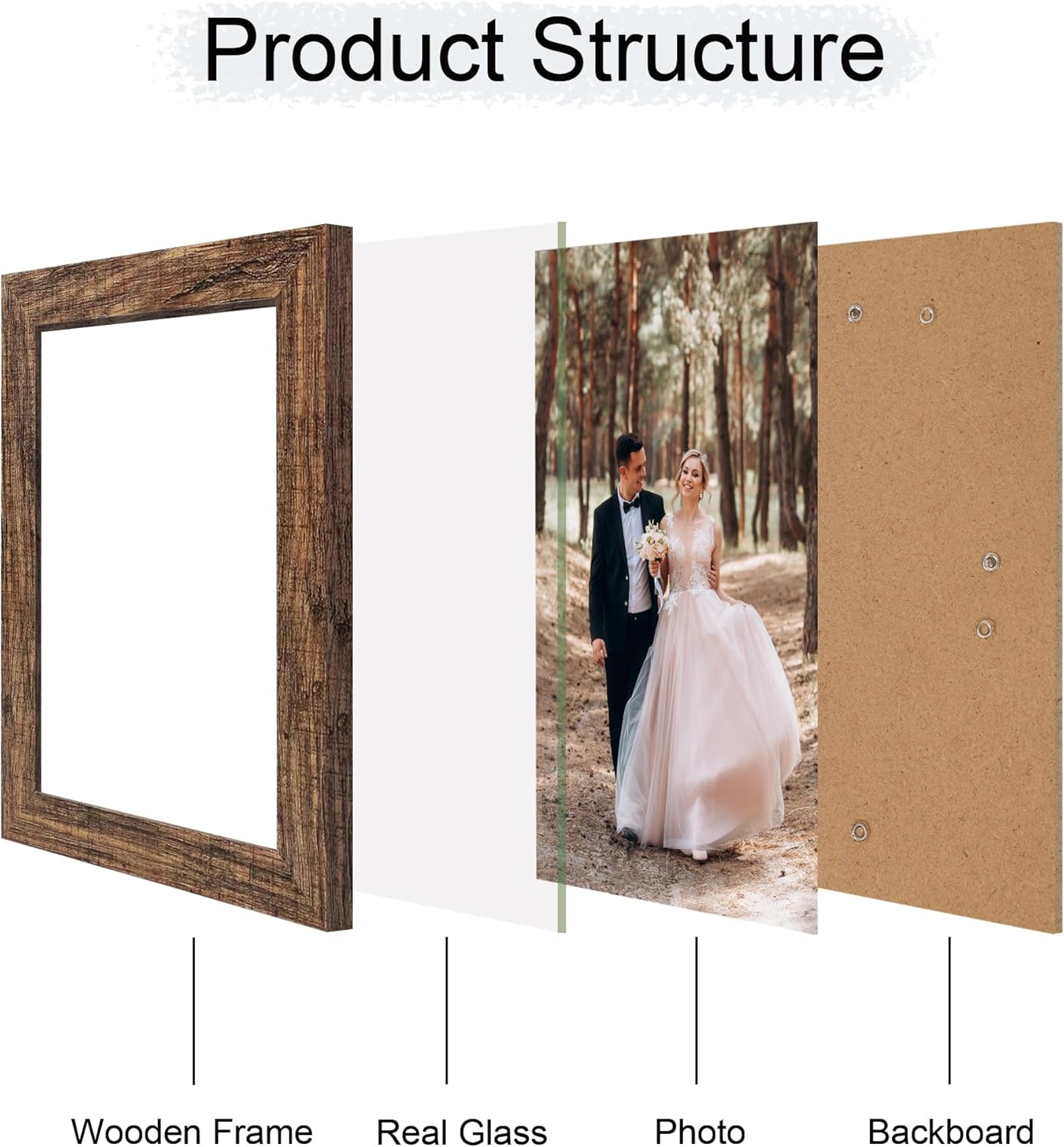 iRahmen 6x9 Picture Frame Set of 4, High Definition Real Glass Rustic Wood Frame, 6 x 9 Photo Frames for Tabletop Display and Wall Mounting