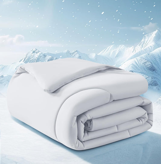 Cooling Comforter Full/Queen Size, All Season Blanket for Hot Sleepers, Lightweight Comforter for Night Sweats, Double-Sided Cooling Bedding for Bed, Sofa, Office, Camping (Light Gray,90"*90")
