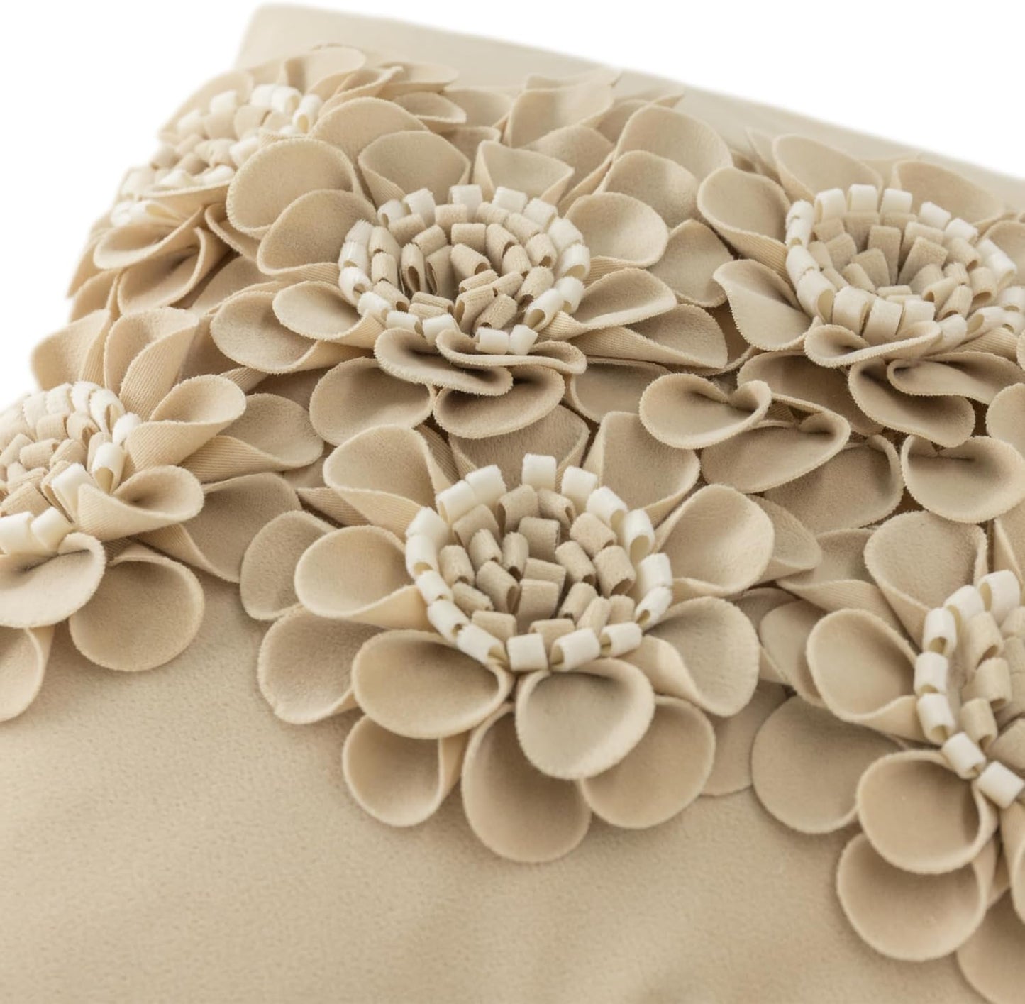 JWH Handmade 3D Flower Throw Pillow Covers Aesthetic Decorative Colorful Floral Accent Pillow Cases Stereo Pillowcase Cute Cushion for Car Bed Couch Bedroom Decor 18x18 Inch Camel White