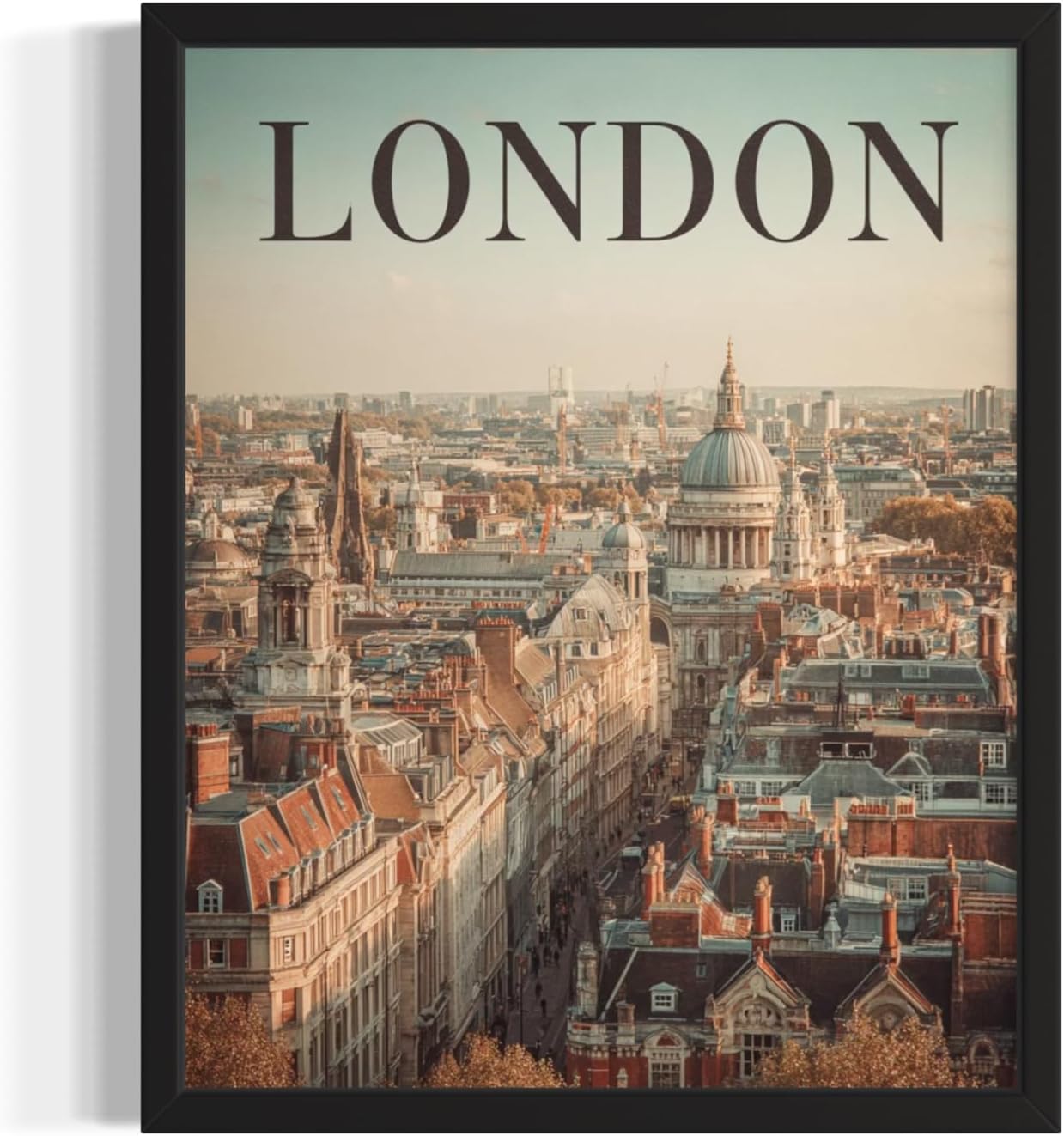 London, United Kingdom Art Print Poster, Europe Vintage City Retro Photography Skyline Travel Bedroom Bathroom Living Room Decor 183 (London, United Kingdom, 11 x 14 inches, Black Frame)