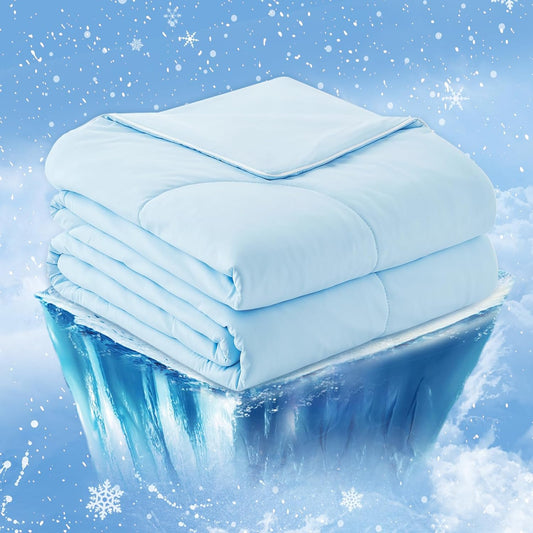 Cozy Bliss Cooling Comforter King Size, Cooling Blankets for Hot Sleepers and Night Sweats, Sky Blue Summer Comforter for King Size Bed, Breathable Soft Lightweight Silk Smooth