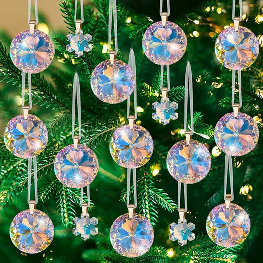 Worgree 16 Pcs AB Color Hanging Crystal Glass Christmas Balls Ornaments for Christmas Tree Decorations Set Thanksgiving Xmas Wedding Party Gifts Indoor Home Decor
