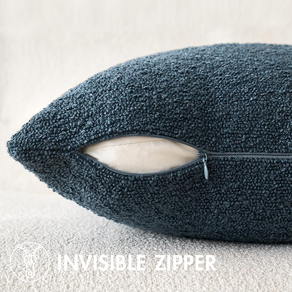 MIULEE 24x24 Decorative Euro Sham Throw Pillows for Bed Set of 2 Textured Boucle Neutral Winter Throw Pillow Covers Dark Blue Accent Solid Couch Pillowcases Sofa Livingroom Home Decor