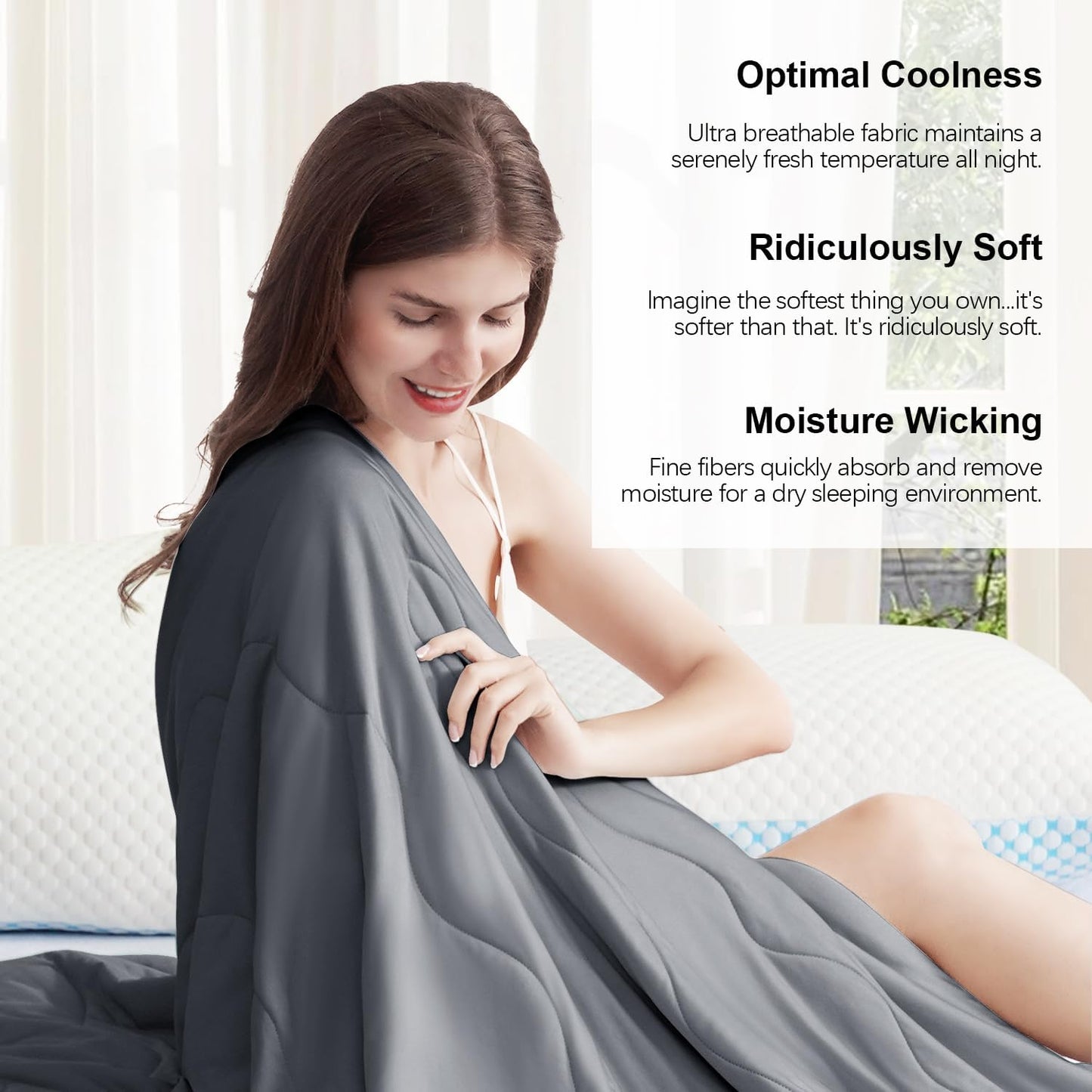 EASELAND Cooling Comforter Twin, Cold Touch Fabric Absorbs Body Heat, Double-Sided Cool Design Soft Fluffy Cooling Blanket for Night Sweats Hot Sleeper (Dark Gray, Twin(68"X90"))