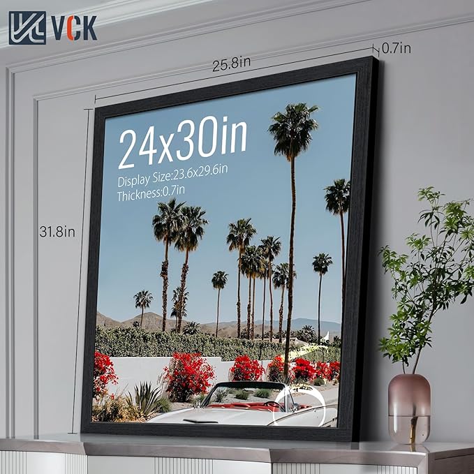VCK 24x30 Poster Frame Black Oak - 3 Pack, Exclusive Natural Textured Solid Wood Picture Frame, Horizontal and Vertical Formats for Wall with Included Hanging Hardware