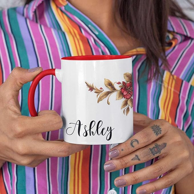 1PCS Custom Unique Name Coffee Mug, Elegant Floral Bow Full Wrap Mug, Personalized Festive Themed White Cup, Custom Gift for Christmas, Vibrant Bow Ceramic Cup for Friends