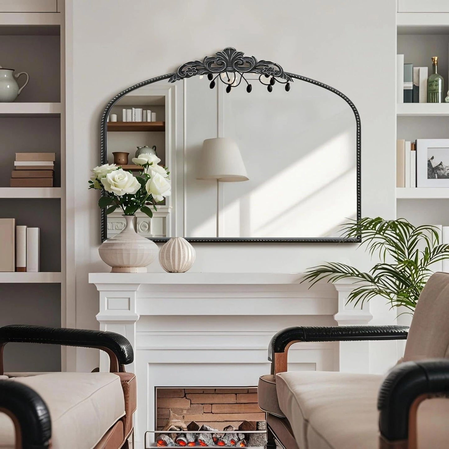 Micasso Large Vintage Black Mirror: 40" x 30" French Baroque Antique Mirror - Traditional Ornate Decorative Arched Mirrors for Wall/Bathroom/Entryway/Fireplace/Hallway - Home Decor for Living Room