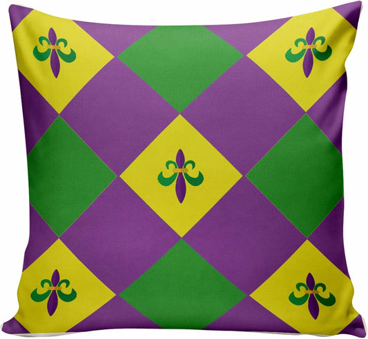 Mardi Gras Fleur de Lis Throw Pillow Cover,Happy Mardi Gras Pillow Covers Farmhouse Decorative Cushion Case Sofa Pillow Case 18x18 Inch